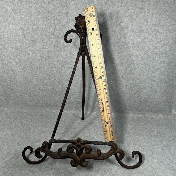 Vtg Ornate Cast Iron Easel Stand 15” Display Frame Plate Book Artifact Rustic - Picture 9 of 16